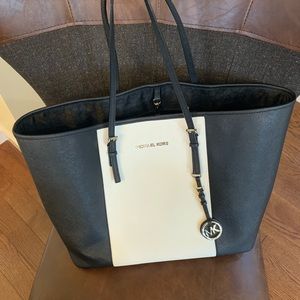 Michael Kors black and white tote, silver hardware